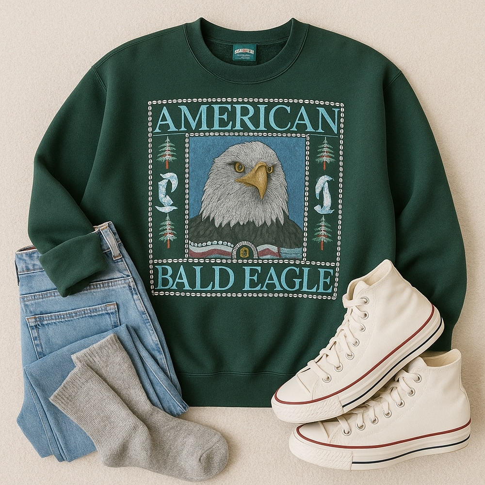 VTG 1990s American Eagle Outfitters Bald Eagle Graphic Sweatshirt Made in USA